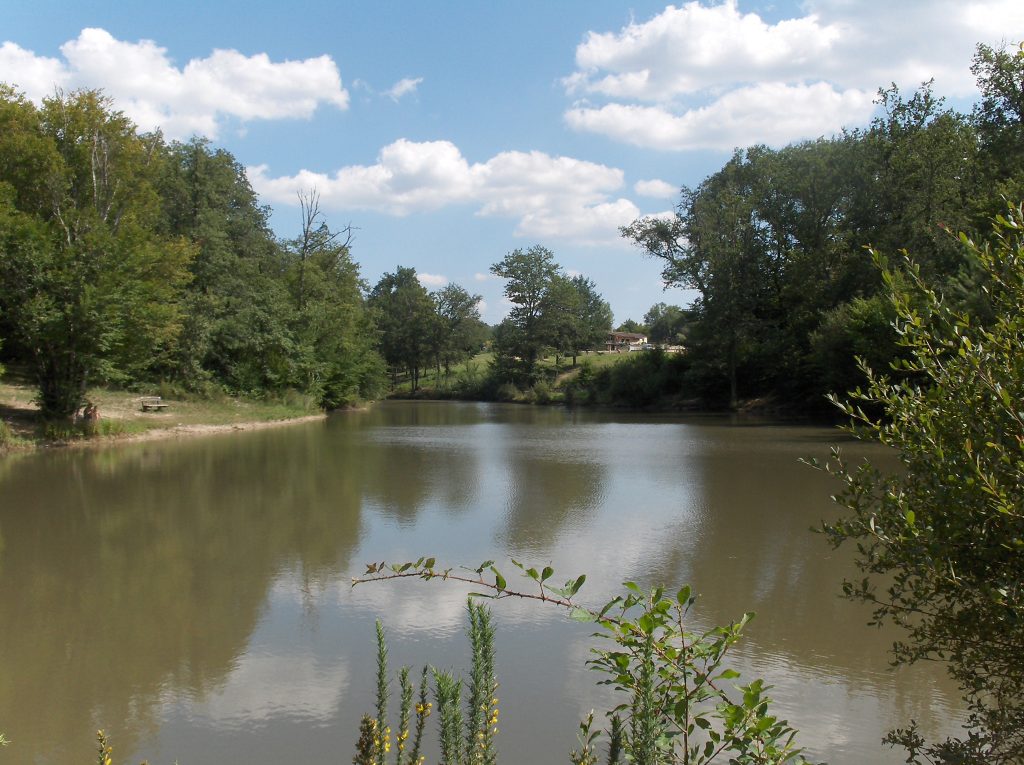 L'étang de pêche au Domaine naturiste de Chaudeau en Dordogne.